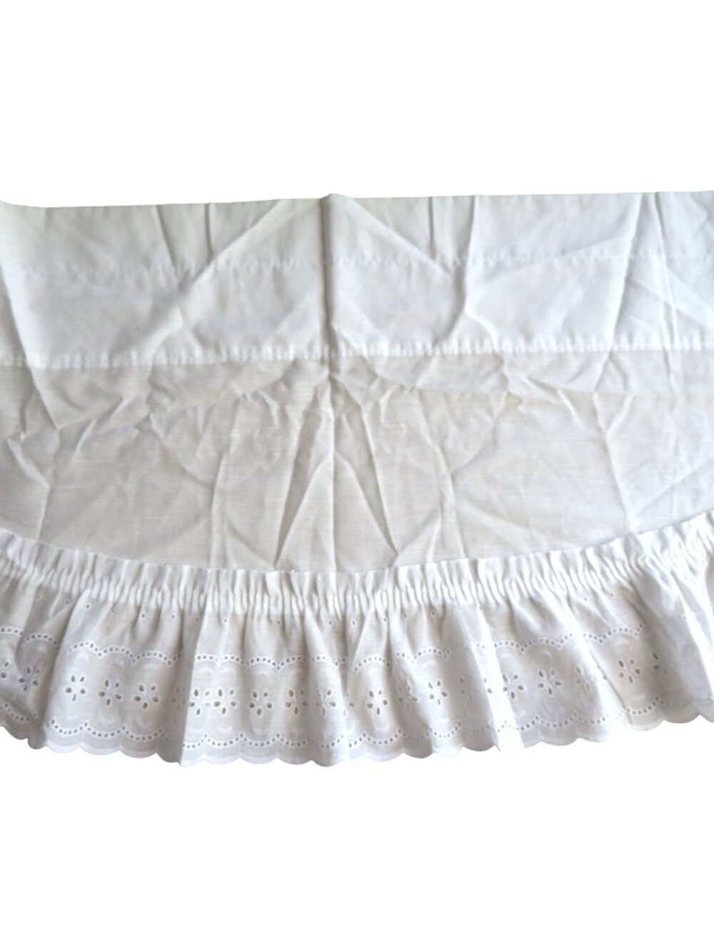 White Eyelet Lace Ruffle Valance Scalloped Hem 44" x 12" Rod Pocket NEW